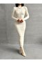 Women's Beige Stand Collar Maxi Knitwear Dress