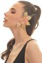 Women's Gold Color Lacquer Plated Zircon Stone Textured Leaf Stylized Left Ear Earcuff & Cartilage Earring - 2