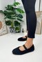 Daily Women's Black Ballerina Elastic Low Heel Serrated Sole Plush Lightweight Oval Toe Shoes 345 - 7