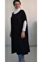 Black Batwing Sleeve Loose-Fitting Combed Viscose Hijab Tunic Dress - 4