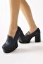 Candace Navy Blue Heeled Platform Women's Shoes - 3