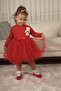 Toy Teddy Bear Print Long Sleeve Lined Girls' Tulle Piece Dress