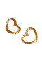 Women's Gold Color Lacquer Plated Studded Model Double Heart Earrings - 5