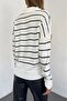 Women's Black and White Striped Polo Neck Oversize Knitwear Sweater - 3