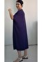 Navy Blue Batwing Sleeve Loose Elbow-Length Combed Viscose Dress - 7