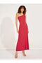 Ribbed Knit One Shoulder Sleeve Sheath Maxi Dress