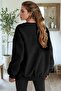 Women's Black Free Life Printed 0 Crew Neck Oversize Loose Loose Cut Fleece Sweatshirt - 3