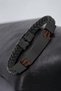 Original Men's Bracelet Genuine Leather with Stainless Steel Detail Black Color with Clip Buckle Dkeblk2001C1 - 2