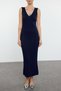 Navy Blue Maxi Stone Detailed Hair Braided Cardigan Knitwear Dress Tedaw25El00018 - 3