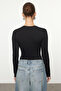 Siyah Bisiklet Yaka Slim/Vücuda Oturan Örme Body TWOAW25BD00014 - 5