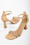 Women's Thin Heeled Closed Back Summer Stone Embroidered Shoes Nude
