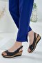 Women's Platform Heeled Sandals Cross Back Tie Black - 2