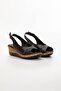 Women's Platform Heeled Sandals Cross Back Tie Black - 5