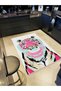 Pearl Collection Pink and Blue Detailed Tiger Pattern Woven Base Modern Decorative Carpet Inci31