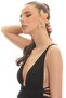 Women's Gold Color Lacquer Plated Zircon Stone Textured Leaf Stylized Left Ear Earcuff & Cartilage Earring - 8