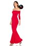 Women's Red Strapless Hem Flounce Detailed Back Zipper Lined Silk Jersey Maxi Dress