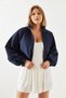 Women's Navy Blue Hooded Raincoat with Back Cover Mbms001 60501001 - 7