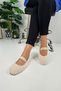 Daily Women's Beige Ballerina Elastic Low Heel Serrated Sole Plush Lightweight Oval Toe Shoes 345
