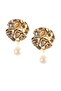 Women's Gold Color Lacquer Plated Pearl Beaded Studded Model Modern Earrings - 5