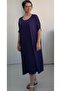 Navy Blue Batwing Sleeve Loose Elbow-Length Combed Viscose Dress - 2