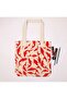 Red Fish Patterned Beige Shoulder Bag - 3
