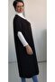Black Batwing Sleeve Loose-Fitting Combed Viscose Hijab Tunic Dress - 8