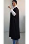 Black Batwing Sleeve Loose-Fitting Combed Viscose Hijab Tunic Dress - 2