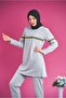 Women's Hooded Glitter Striped Tracksuit Set Gray - 4