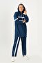 Women's Large Size Indigo Striped Tracksuit Set - 4