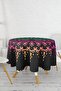 Round Tablecloth with Pink and Green Mandala Motif on Black Background - Diameter 140cm - 2
