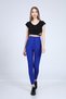 Women's Gathering Leggings, Women's Cobalt Blue Shiny High Waist and Waist Gathering Leggings