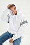 White Oversize/Wide Cut Hooded Reflector Detailed Fleece/Warm Sweatshirt Tmnss20Sw0205