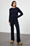 Navy Blue Crop Sweater-Pants Knitwear Bottom - Top Set Twoaw25Au00038