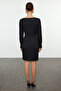 Black Body Hugging Knit Detail Square Neck Mini Woven Dress Twoaw25El00331 - 5