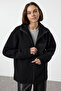Winter Essentials Siyah Kalın Polar Fermuarlı Uzun Kol Cepli Örme Hırka/Sweatshirt TWOAW24SW00071 - 2