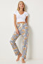 Women's Gray Patterned Soft Textured Knitted Sleepwear Bottoms Ec00047 - 2