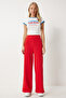 Women's Red Wide Leg Raised Thick Sweatpants Ow00052 - 3