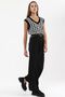 Women's Black Fabric Wide Leg Palazzo Trousers - 4