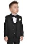 Sport Cut Boy's Wedding Suit with Vest Dark Black - 5