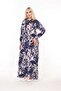 Women's Tie Collar Long Sleeve Patterned Viscose Combed Cotton Dress Suitable for Hijab - 6