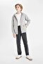 Boy's Basic Gray Hooded School Cardigan with Zipper Pockets T7468A624Au - 4