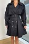 Batwing Sleeve Gabardine Fabric Long Lined Thick Loose Trench Coat with Belt - 2