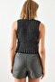 Women's Black and White Striped Knitted Vest 60251802 - 4