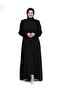 Black Judge Collar Buttoned Pleated Ribbed Sleeve Hijab Dress 24353