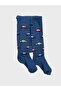 Boy - Blue Car Patterned Cotton Washed Pantyhose - 2