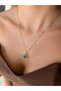 316L Stainless Steel Gold Zircon Stone Blue Crescent Earth Space Planet Necklace