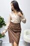 Brown Faux Leather Skirt Blouse Dress - 2