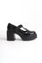 Redjane Black Patent Leather Retro Mary Jane High Platform Heeled Shoes with Belt - 4