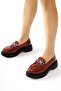 Lucin Claret Red Crocodile Patterned Loafers with Chain Buckle Detail - 4