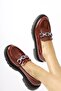 Lucin Claret Red Crocodile Patterned Loafers with Chain Buckle Detail - 2
